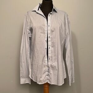 H&M White Pinstriped Patter Button Down Long Sleeve Shirt
